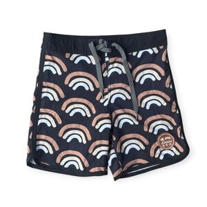 Of One Sea Kids Black Rainbow Recycled Ocean Plastic Board Shorts Size 9/10